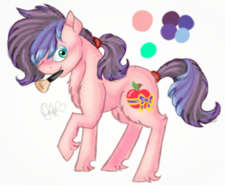 Size: 1280x1053 | Tagged: safe, artist:sweetheart-arts, oc, oc only, oc:royal gala, pony, magical lesbian spawn, male, mouth hold, offspring, parent:applejack, parent:rarity, parents:rarijack, reference sheet, solo, stallion, unshorn fetlocks