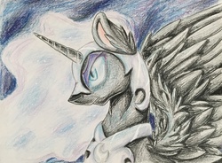 Size: 2699x1986 | Tagged: safe, artist:xxpawsxx, nightmare moon, g4, ear fluff, female, solo, spread wings, traditional art
