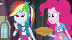 Size: 500x281 | Tagged: safe, screencap, pinkie pie, rainbow dash, equestria girls, g4, my little pony equestria girls: friendship games, female, gif, non-animated gif