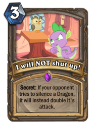 Size: 400x543 | Tagged: safe, screencap, owlowiscious, spike, g4, owl's well that ends well, card, hearthstone, meta, warcraft