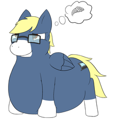 Size: 2606x2832 | Tagged: safe, artist:bloatable, oc, oc only, oc:techno trance, pegasus, pony, belly, bhm, daydream, fat, glasses, high res, male, simple background, thinking, white background