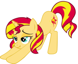 Size: 3000x2478 | Tagged: safe, sunset shimmer, pony, unicorn, g4, female, high res, iwtcird, mare, meme, scrunchy face, simple background, solo, stretching, transparent background, vector