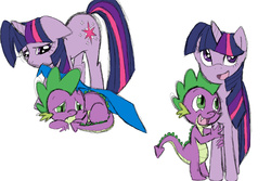 Size: 4500x3000 | Tagged: safe, artist:j-lemonz, spike, twilight sparkle, dragon, pony, unicorn, g4, blanket, cute, happy, hug, mama twilight, sad, smiling, spikabetes, spikelove, twiabetes, unicorn twilight