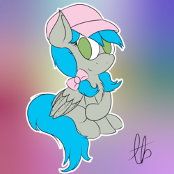 Size: 2000x2000 | Tagged: safe, artist:laptopbrony, oc, oc only, oc:darcy sinclair, bow, chest fluff, cute, hat, high res, looking at you, solo