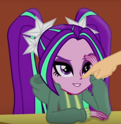 Size: 518x530 | Tagged: safe, edit, edited screencap, screencap, aria blaze, equestria girls, g4, boop, boop edit, cropped, finger, hand, inverted mouth