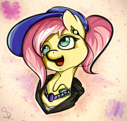 Size: 1500x1436 | Tagged: safe, artist:skrayp, fluttershy, g4, digital art, ear piercing, female, piercing, solo