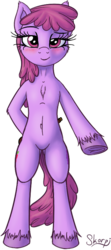 Size: 347x785 | Tagged: safe, artist:skorpionletun, berry punch, berryshine, earth pony, pony, g4, alcohol, belly button, bipedal, blushing, bottle, chest fluff, drunk, female, simple background, solo, transparent background, underhoof, unshorn fetlocks