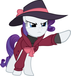 Size: 863x926 | Tagged: safe, edit, rarity, g4, beatnik rarity, clothes, combined, combo, detective, detective rarity, female, fused, fusion, hat, jacket, simple background, solo, sweater, transparent background, turtleneck, vector