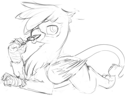 Size: 1657x1276 | Tagged: safe, artist:yoditax, gilda, griffon, g4, food, monochrome, popsicle, sketch