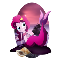 Size: 6535x6247 | Tagged: safe, artist:fj-c, part of a set, pinkie pie, mermaid, equestria girls, g4, absurd resolution, belly button, bra, breasts, cleavage, clothes, female, mermaidized, midriff, seashell, simple background, solo, species swap, sun, transparent background, underwear