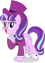 Size: 6000x8300 | Tagged: safe, artist:caliazian, snowfall frost, starlight glimmer, a hearth's warming tail, g4, .ai available, absurd resolution, clothes, female, glare, glasses, hat, jabot, open mouth, raised hoof, simple background, solo, spectacles, top hat, transparent background, vector