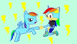 Size: 1536x885 | Tagged: safe, artist:maya-and-mika, rainbow dash, anthro, g4, 1000 hours in ms paint, anthro ponidox, female, male, ms paint, solo, sonic the hedgehog, sonic the hedgehog (series), sonicified