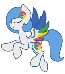 Size: 500x569 | Tagged: artist needed, safe, oc, oc only, oc:google chrome, browser ponies, eyes closed, flying, google chrome, simple background, solo, transparent background, vector