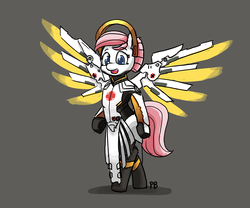 Size: 3161x2626 | Tagged: safe, artist:pabbley, nurse redheart, pony, g4, armor, bipedal, crossover, high res, mercy, overwatch, wings