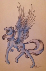 Size: 900x1368 | Tagged: safe, artist:cloud-dash, oc, oc only, pegasus, pony, bad anatomy, long legs, solo, spread wings, traditional art