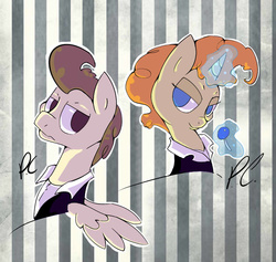 Size: 820x777 | Tagged: safe, artist:friendlyraccoon, pound cake, pumpkin cake, g4, cake twins, candy, food, lollipop, magic, older