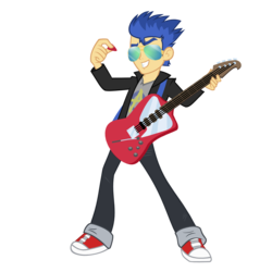 Size: 3000x3000 | Tagged: safe, artist:darthlena, flash sentry, equestria girls, g4, clothes, electric guitar, guitar, guitar pick, high res, male, musical instrument, pants, shoes, simple background, solo, sunglasses, transparent background