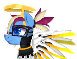 Size: 392x300 | Tagged: safe, artist:evescintilla, oc, oc only, oc:eve scintilla, animated, artificial wings, augmented, crossover, mechanical wing, mercy, overwatch, wings