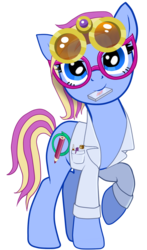 Size: 607x1034 | Tagged: safe, oc, oc only, oc:eve scintilla, earth pony, pony, clothes, glasses, goggles, lab coat, simple background, trace, transparent background, vector