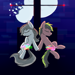 Size: 1000x1000 | Tagged: safe, artist:rivibaes, oc, oc only, oc:ace01, oc:ace02, duo, error, glitch, holding hooves, moon