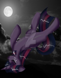 Size: 900x1152 | Tagged: safe, artist:kristinkaponyasha13, twilight sparkle, g4, crying, dark, falling, female, moon, night, solo, upside down, watermark