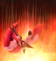 Size: 3300x3600 | Tagged: safe, artist:heavymetalbronyyeah, pinkie pie, earth pony, pony, g4, electric guitar, eyes closed, falling, female, fire, flying v, gibson, guitar, high res, mare, metal, musical instrument, pentagram, pinkamena diane pie, slayer, solo