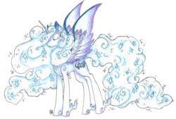 Size: 681x459 | Tagged: safe, artist:fountainstranger, princess cadance, oc, oc only, oc:fimblveter, g4, corrupted, eyes closed, simple background, solo, spread wings, transparent background