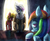 Size: 1025x850 | Tagged: safe, artist:terrac0tta, gilda, rainbow dash, oc, griffon, g4, door