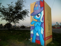 Size: 4320x3240 | Tagged: safe, artist:shinodage, trixie, pony, g4, bipedal, female, graffiti, photo, solo