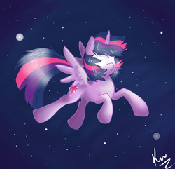 Size: 1024x986 | Tagged: safe, artist:kunomasu, twilight sparkle, alicorn, pony, g4, female, glowing eyes, solo, space, twilight sparkle (alicorn)