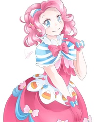Size: 754x960 | Tagged: safe, artist:levisfineass, pinkie pie, human, g4, clothes, cute, diapinkes, dress, female, gala dress, humanized, simple background, smiling, solo