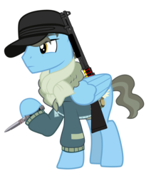 Size: 3500x4000 | Tagged: safe, artist:bastbrushie, wind rider, g4, clothes, gun, high res, hoof hold, male, pocket knife, shotgun, solo, weapon