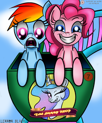 Size: 1000x1200 | Tagged: safe, artist:lennonblack, pinkie pie, princess celestia, rainbow dash, g4, roller coaster