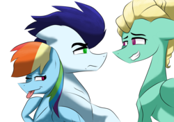 Size: 3484x2456 | Tagged: safe, artist:sapphireartemis, rainbow dash, soarin', zephyr breeze, pegasus, pony, g4, female, high res, jealous, jealous soarin', male, mare, ship:soarindash, shipping, simple background, stallion, straight, this will end in pain, this will end in tears, transparent background