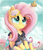 Size: 2400x2800 | Tagged: safe, artist:bugplayer, fluttershy, bee, butterfly, pegasus, pony, g4, bugplayer is trying to murder us, chest fluff, clothes, cute, dangerous mission outfit, female, fluffy, folded wings, goggles, high res, hoodie, hug life, looking at something, looking up, mare, shyabetes, signature, sitting, smiling, solo, sweet dreams fuel, weapons-grade cute