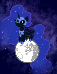 Size: 512x662 | Tagged: safe, artist:azure-quill, nightmare moon, g4, female, filly, mare in the moon, moon, nightmare woon, solo, tangible heavenly object