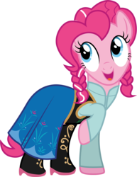 Size: 1440x1866 | Tagged: safe, artist:cloudy glow, pinkie pie, earth pony, pony, g4, anna, clothes, clothes swap, cosplay, costume, disney, frozen (movie), simple background, solo, transparent background, vector