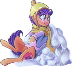 Size: 900x846 | Tagged: safe, artist:crponies, scootaloo, pegasus, pony, g4, clothes, cutie mark, female, scarf, simple background, snow, snowball, solo, the cmc's cutie marks, transparent background