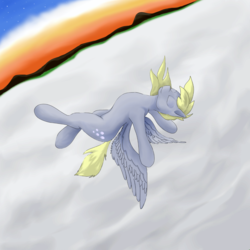 Size: 1500x1500 | Tagged: safe, artist:hrom, derpy hooves, pegasus, pony, g4, cloud, female, flying, mare, solo