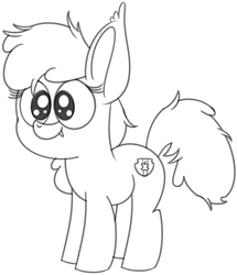 Size: 1236x1440 | Tagged: safe, artist:pastelhorses, apple bloom, bat pony, pony, wingless bat pony, g4, bat ponified, cute, cutie mark, female, filly, monochrome, race swap, solo, the cmc's cutie marks