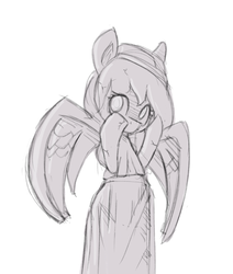 Size: 2200x2600 | Tagged: safe, artist:artguydis, pegasus, pony, bipedal, doctor who, female, high res, looking at you, mare, peeking, ponified, shy, simple background, solo, statue, weeping angel, white background