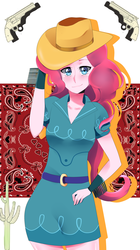 Size: 1456x2592 | Tagged: safe, artist:animelover412, pinkie pie, equestria girls, g4, cactus, cowboy hat, cowgirl, farmer pinkie, female, gun, handgun, hat, looking at you, revolver, solo, weapon