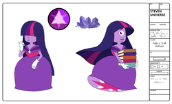 Size: 3084x1870 | Tagged: safe, artist:pikokko, twilight sparkle, gem (race), g4, alternate hairstyle, female, gem, gemsona, one eye, purple star sapphire, sapphire, solo, steven universe, style emulation