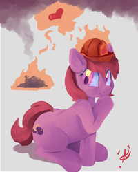 Size: 1280x1600 | Tagged: safe, artist:aquaticsun, oc, oc only, oc:dawnfire, fire, firefighter helmet, heart, helmet, on fire, pictogram, solo