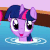 Size: 157x157 | Tagged: safe, screencap, pinkie pie, twilight sparkle, pony, unicorn, bridle gossip, g4, animated, cute, female, happy, mare, open mouth, picture for breezies, smiling, solo focus, twiabetes, unicorn twilight, water