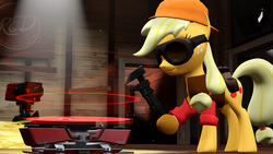 Size: 1920x1080 | Tagged: safe, artist:danj16, applejack, g4, 3d, engineer, engineer (tf2), parody, source filmmaker, team fortress 2, teleporter