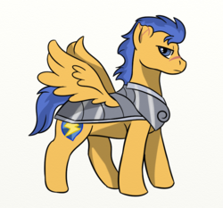 Size: 750x700 | Tagged: safe, artist:kagomekagethief, flash sentry, g4, armor, backwards cutie mark, male, scar, solo, torn ear