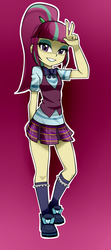 Size: 600x1350 | Tagged: safe, artist:nekojackun, sour sweet, equestria girls, g4, my little pony equestria girls: friendship games, bowtie, clothes, crystal prep academy, crystal prep academy uniform, crystal prep shadowbolts, cute, female, gradient background, looking at you, peace sign, pleated skirt, school uniform, skirt, solo, vest
