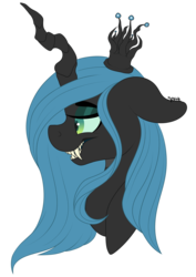 Size: 1266x1787 | Tagged: safe, artist:spottie-dots, queen chrysalis, changeling, changeling queen, g4, bust, crown, fangs, female, jewelry, portrait, profile, regalia, simple background, solo, transparent background
