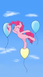 Size: 720x1280 | Tagged: safe, artist:trickydick, pinkie pie, g4, balloon, cute, eyes closed, female, floating, reflection, smiling, solo, then watch her balloons lift her up to the sky